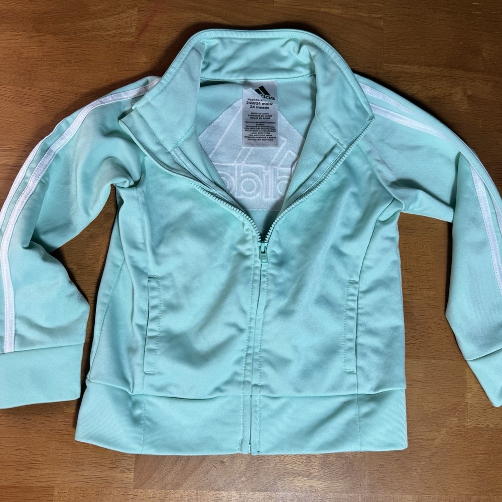 Toddler Girls Adidas Light Teal Track Jacket Sz 24 Months Zip Up Sport - Picture 5 of 6